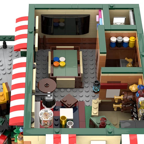 MOC: Modular Building: Cafe & Pub with Interior Building Toys 2258 Pieces