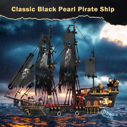 Pirate Ship Building Toys with Lights, Pearl Pirate Ship Model Boat Kit 40002