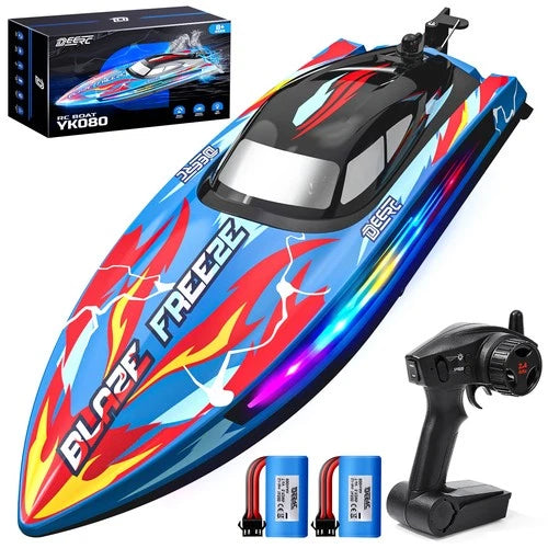 DEERC Remote Control Boat 20+MPH 40Min Self Righting 7 LED for Lake Kids