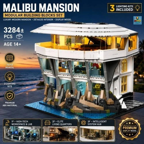 Tony Stark Malibu Mansion 3284PCS Iron Man Inspired Building Blocks MOC LED Set