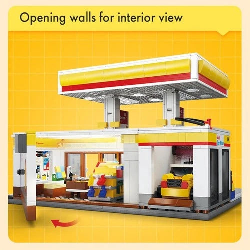 CaDA Shell Gas Station 1309PCS Building Blocks Set, Petrol Station, MOC, Gift
