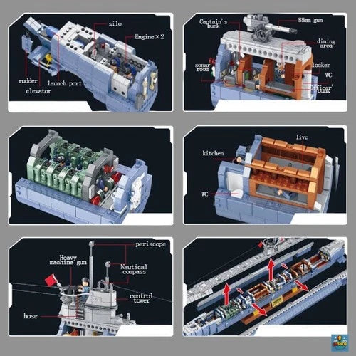 VIIC U-552 Submarine Building Blocks Set 6112PCS WWII U-Boat Large Display Model