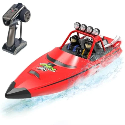 RC Boat for Pool and Lakes Use, ABS Plastic Red Jet Boat with LED Light