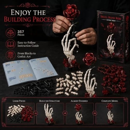 Gothic Skull Hand Rose Building Set - 357-Piece Model for Display & Collectors