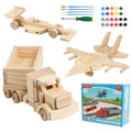 VOMOCNET 3 Pack DIY Wooden Model Building Kit, Includes Fighter Jet, Truck, Race