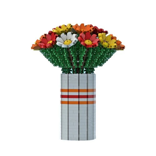 Bouquet of Colorful Flowers in Vase Display Model 1963PCS MOC