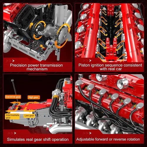 V12 Engine Model Kit That Runs, MOC Engineering Model Building Kit with Battery
