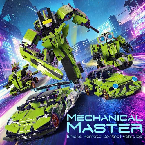 5-in-1 STEM Building Blocks Kit, RC Sports Car and Transform Robot