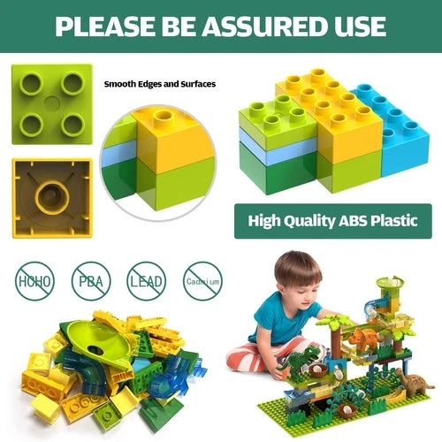 Dinosaur Marble Run Building Blocks Set - 125Pcs STEM Toy for Kids 2-8, Montesso