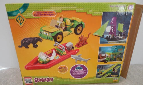 CHARACTER BUILDING, SCOOBY-DOO! JUNGLE 4X4 AND SPEEDBOAT PLAYSET, OPEN BOX!