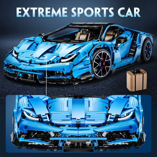 3842pcs 1/8 Blue Hypercar Building Blocks Set MOC Technic Car Model Kit C61041