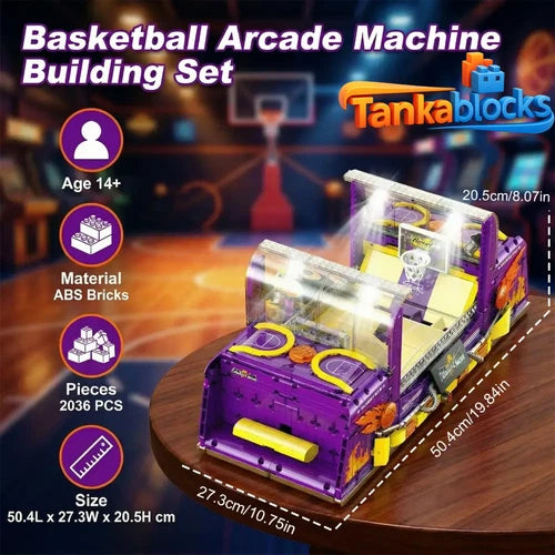 Tabletop Basketball Arcade Machine Motorized Blocks Set Gift Toy 2036 Pcs