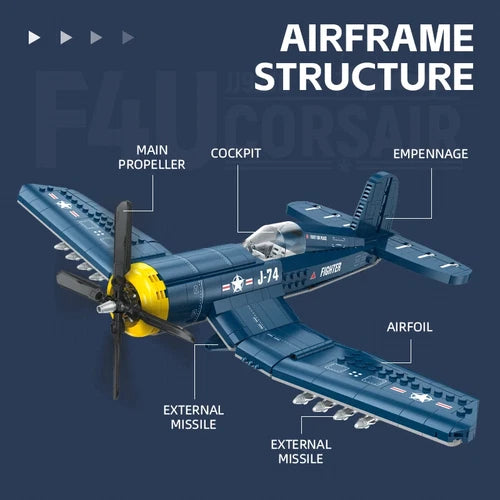 New F4U Corsair WW2 Fighter Plane Building Blocks Military Aircraft Set Unbrand
