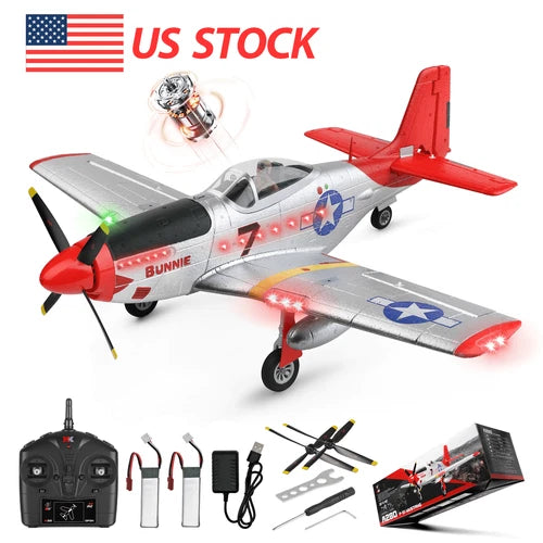 WLtoysXK A280 RC Plane, 4-CH Brushless P51D RC Airplane with Light,Gift Outdoors