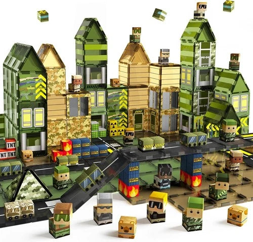 STEM Magnetic Tiles 100PC Army Base Building Blocks Kids Educational Gift