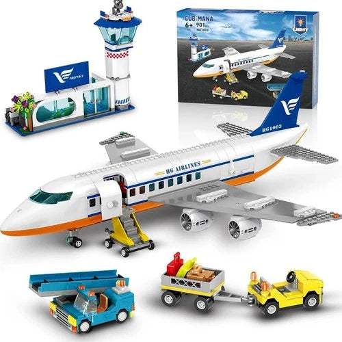 City Passenger Airplane Building Set w- LED Light, 901 PCS Plane Building Blocks