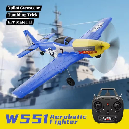 P51 Mustang RC Fighters 2.4G 4CH One-key Aerobatic Plane Xpilot Warbird Toys