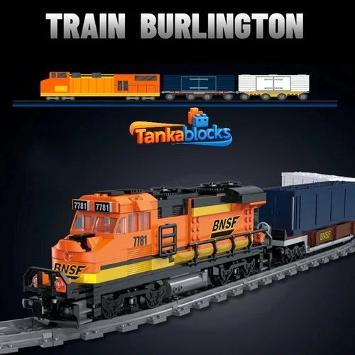 Burlington Train Building Blocks Set Freight Cargo Train with Motor Toys Gift