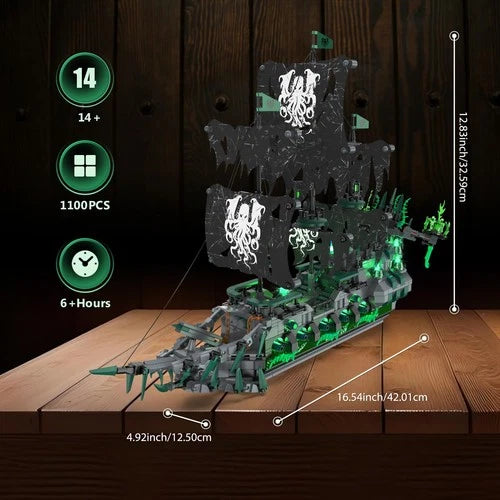 Pirate Ship Model Building Blocks Kits with Lights, Ghost Ship Flying Dutchman