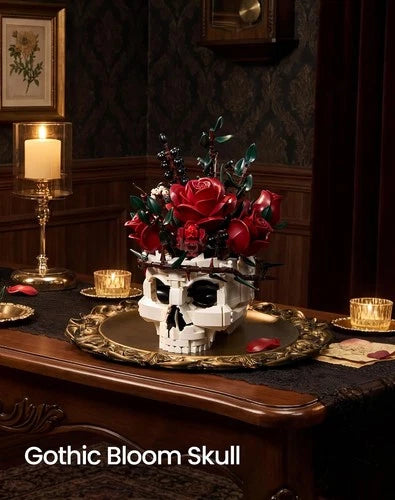 Gothic Skull Building Blocks Set Horror Botanical Brick Kit Gothic Brick