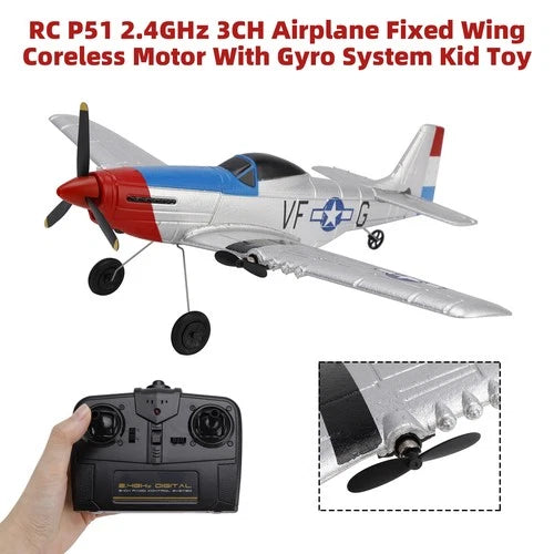 RC P51 2.4GHz 3CH Airplane Fixed Wing Coreless Motor With Gyro System Kid Toy E4