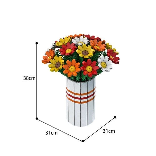 Bouquet of Colorful Flowers in Vase Display Model 1963PCS MOC