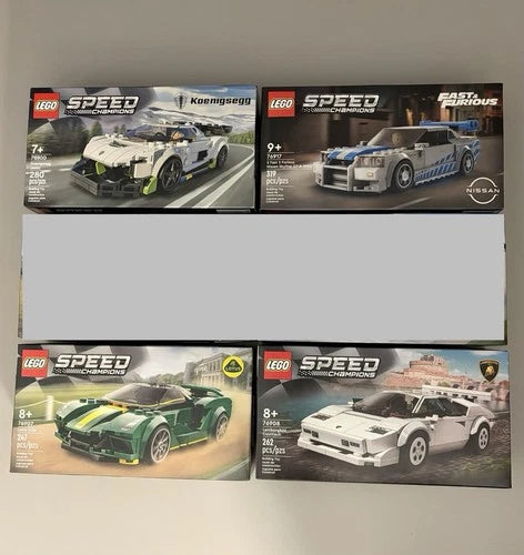 New 4pc LEGO Speed Champions Jesko Lotus Nissan GT-R Lamborghini Car Set Lot