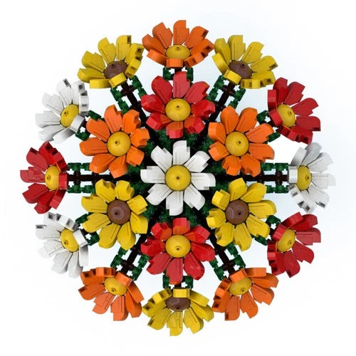 Bouquet of Colorful Flowers in Vase Display Model 1963PCS MOC