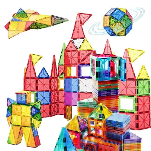 Magnetic Building Tiles Set - 112 PCS 3D STEM Construction Blocks for Kids 4-8