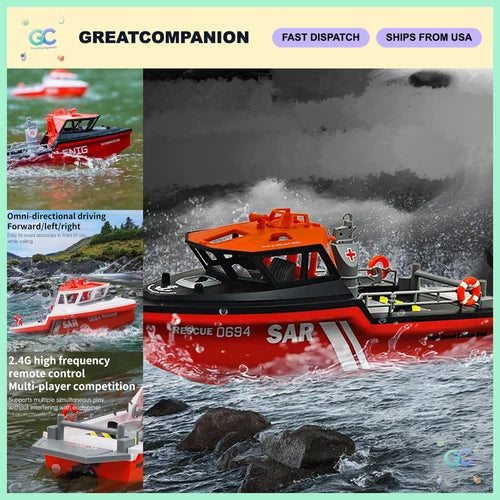 Remote Control Tugboat RC Jet Boat 1/12 Scale 2.4GHz 4CH 8km/h for Beginners - R