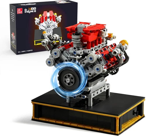 488 V8 Engine Kit with Motor, Building Blocks for Adults, 1123 PCS