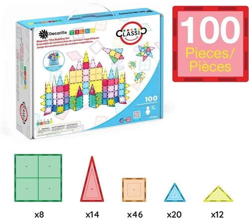 Decorlife 100 Piece Magnetic Building Tiles Clear 3D Blocks for Kids Educational