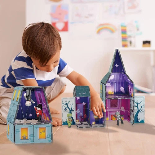 PicassoTiles 57 PCS Magnetic Tiles Halloween Haunted House STEM Set Ages 3+ 8