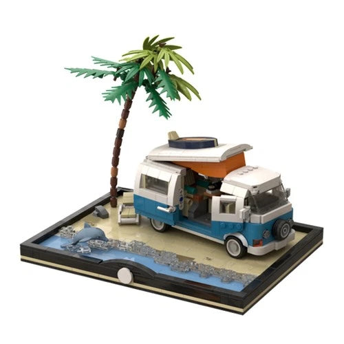 Small Camper with Interior and Beach Pedestal Scene 962 Pieces Vehicle Display