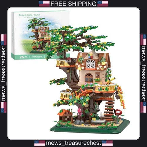 Building Blocks Set with LED for Adults, Tree House Creative Toy, 2071pcs