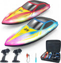 BEZGAR Remote Control Boat - 2 Packs 10 inch RC Boat with 7 LED Lighting Effects