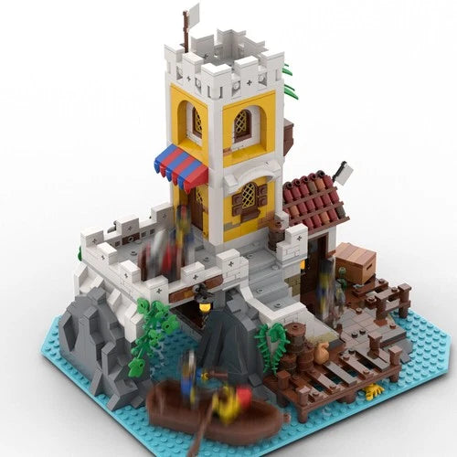 Modubrix Medieval 0utp0st Model with Castle Interior 1205 Piece Building Kit Set