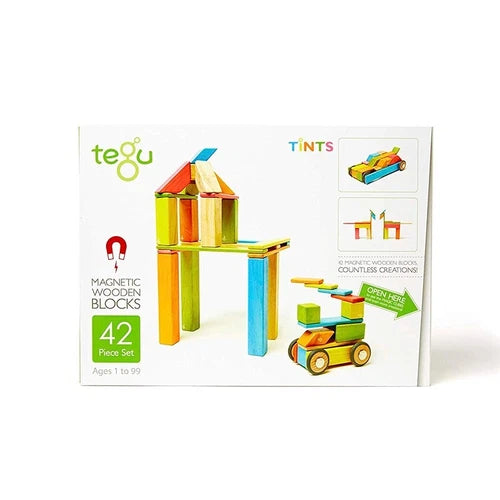 Tegu Classic Magnetic Wooden Building Block Set, 42 Piece Tints Set