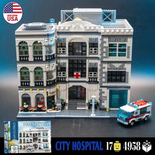 Modular City Hospital Street View MOC Building Blocks Set 4958 PCS 17 figures