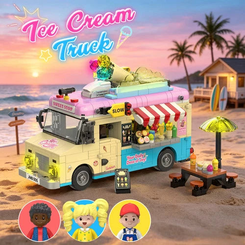 JMBricklayer 1207PCS LED Ice Cream Truck Building Blocks Set Type-C Rechargeable