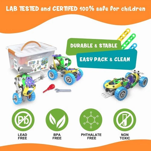 107Pcs Motorized Erector Sets for Kids Ages 4 5 6 7 8+,STEM Building Toys