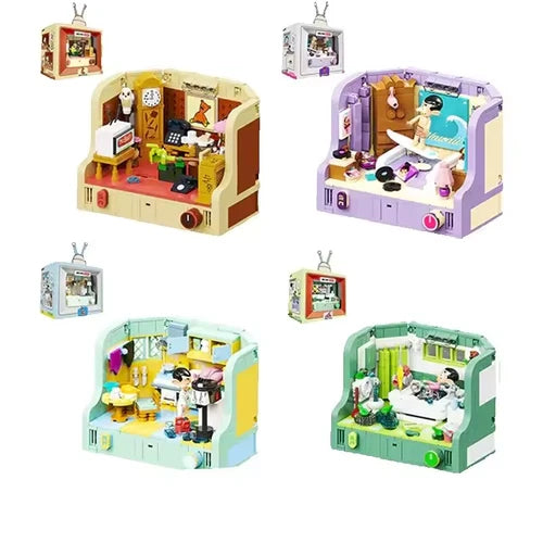 4 IN 1 Mr.Bean House Building Blocks Creative Anime Apartment Model Bricks