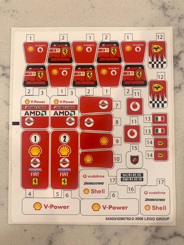 LEGO STICKER SHEET for 8673 Ferrari F1 Fuel Stop, New & Genuine