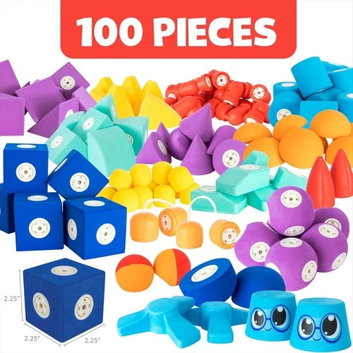 Blockaroo Magnetic Foam Building Blocks 100-Piece Set for Toddlers, BLXLBLD100