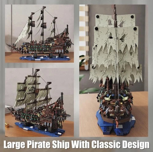 Pirate Ship Building Block Flying Dutchman Toy Set with Lights Model Boat Kit