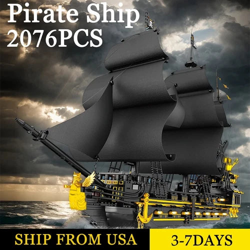 2076PCS Pirate Ship Building Blocks Model Sailboat Ornament Collection DIY Assem