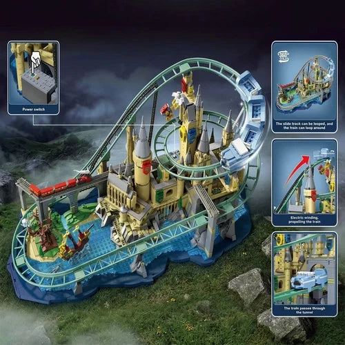 Fantasy Magic Castle Electric Roller Coaster Building Blocks High Challenge DIY