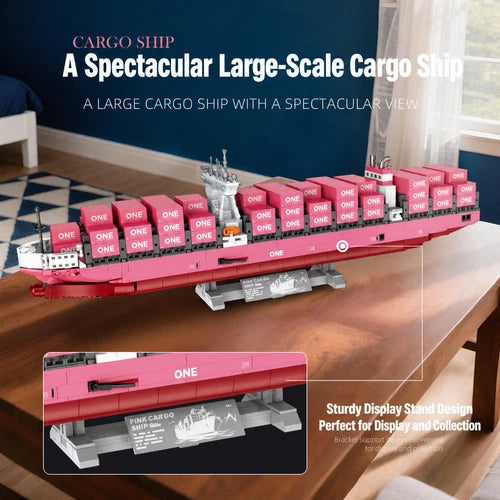 MOC Pink Cargo Ship 3D Bricks Container Boat Building Blocks 1446PCS gift