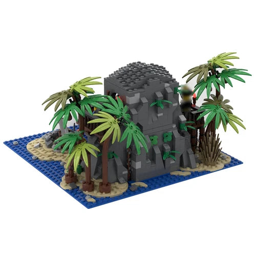 MOC: Pirate Island Model with a Boat, Cannon and Palm Trees 1157 Pieces