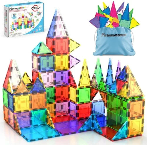 Magnetic Tiles Set: 100 Clear Blocks for Imaginative Construction Skills